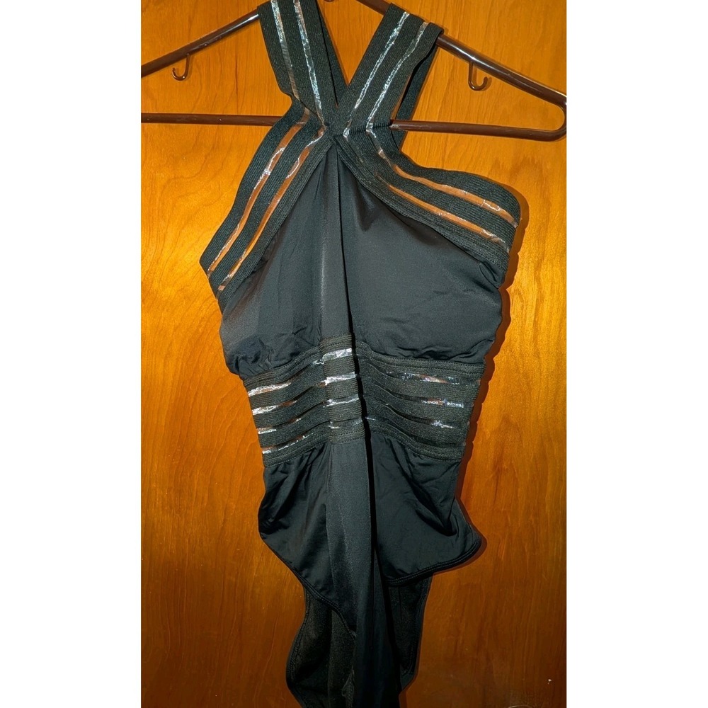 Hilor Women's Black One Piece Cross Front Sexy Swimsuit Bathing Suit Size XL 14